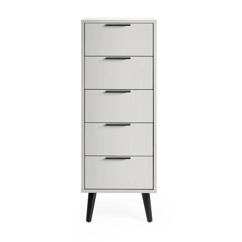 Julian Bowen Alba 5 Drawer Narrow Chest-Soft Close, Grey, 120.5 x 45 x 40