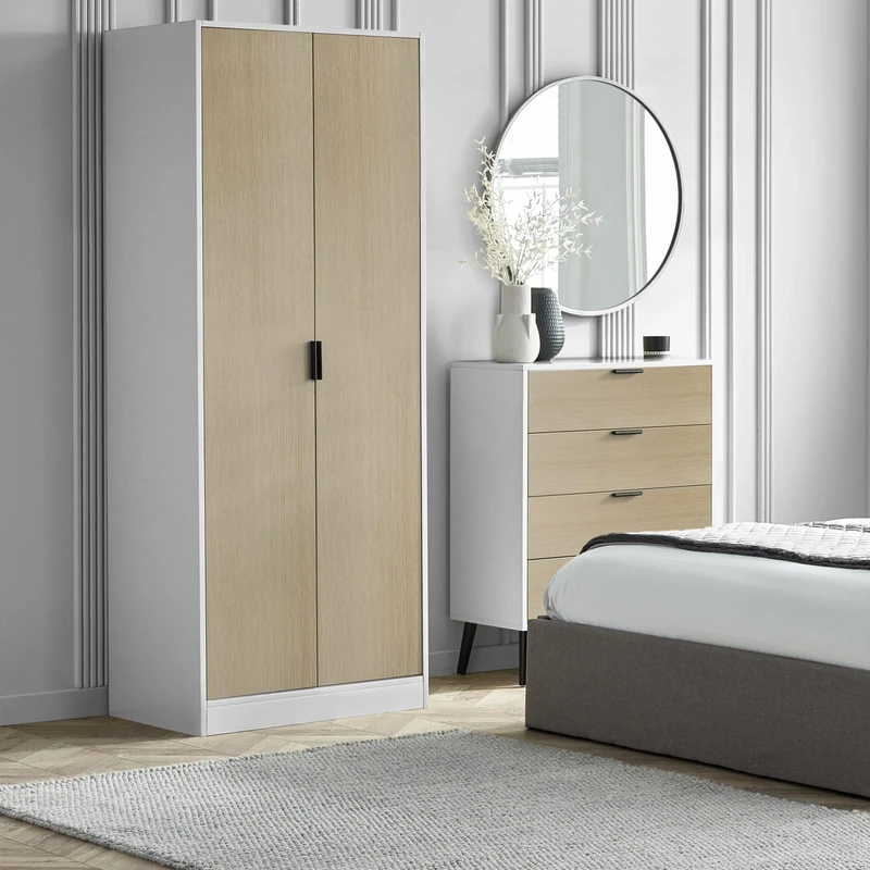Julian Bowen Alba 2 Door Wardrobe, Rubberwood, White and Oak, One size
