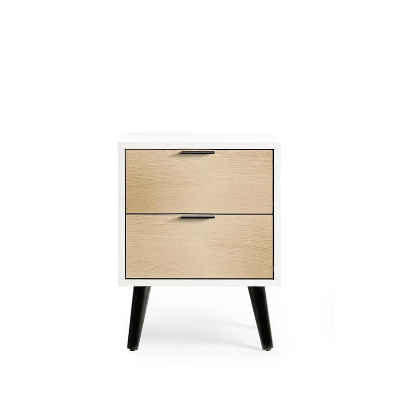 Julian Bowen Alba 2 Drawer Bedside-Soft Close, Rubberwood, White and Oak, One size