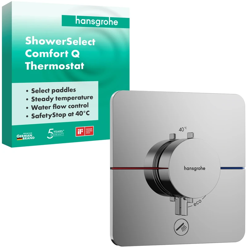 hansgrohe ShowerSelect Comfort Q - thermostat conceiled, bathroom tap with safety stop at 40 °C, thermostat for showers and bath tubs, shower mixer for 1 function, chrome, 15589000