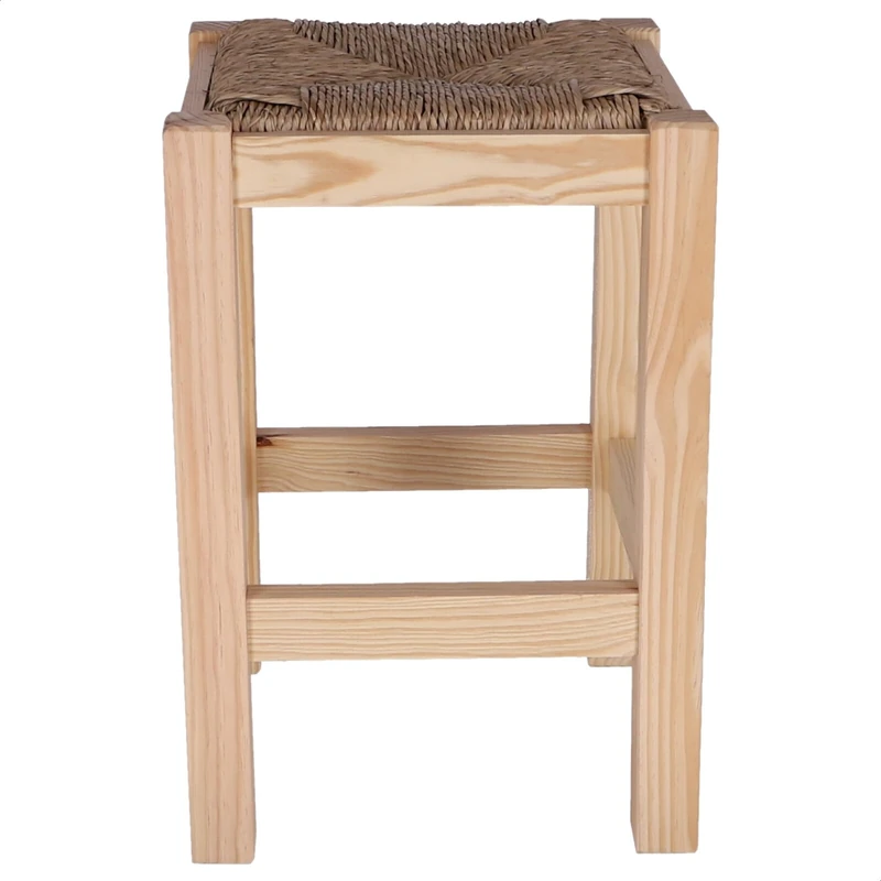 WELL HOME MOBILIARIO & DECORACIÓN Rustic low square stool in wood, finish WITHOUT varnish, 32.5x32.5x48.5cm - Image 1