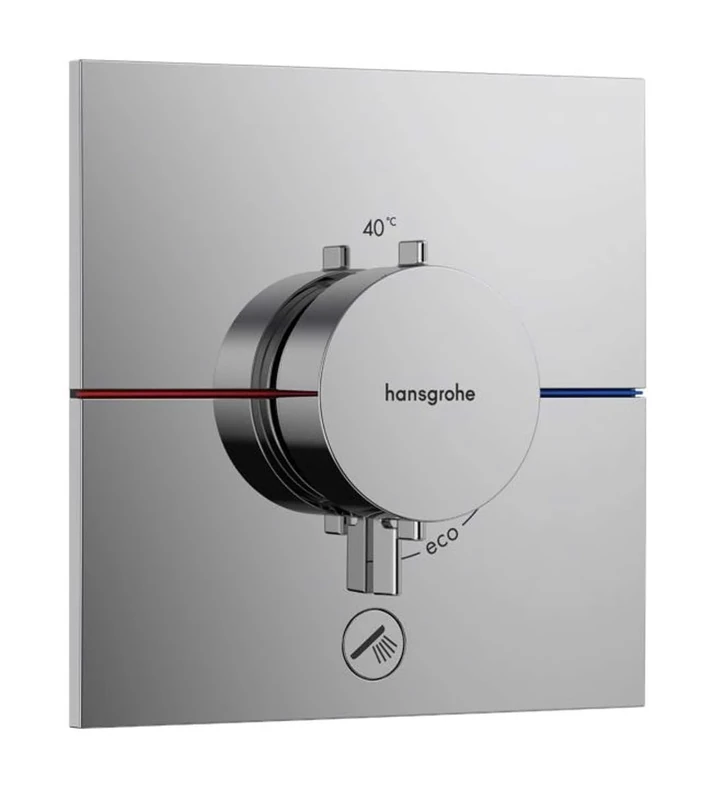 hansgrohe ShowerSelect Comfort E - thermostat conceiled, bathroom tap with safety stop at 40 °C, thermostat square for showers and bath tubs, shower mixer for 1 function, chrome, 15575000