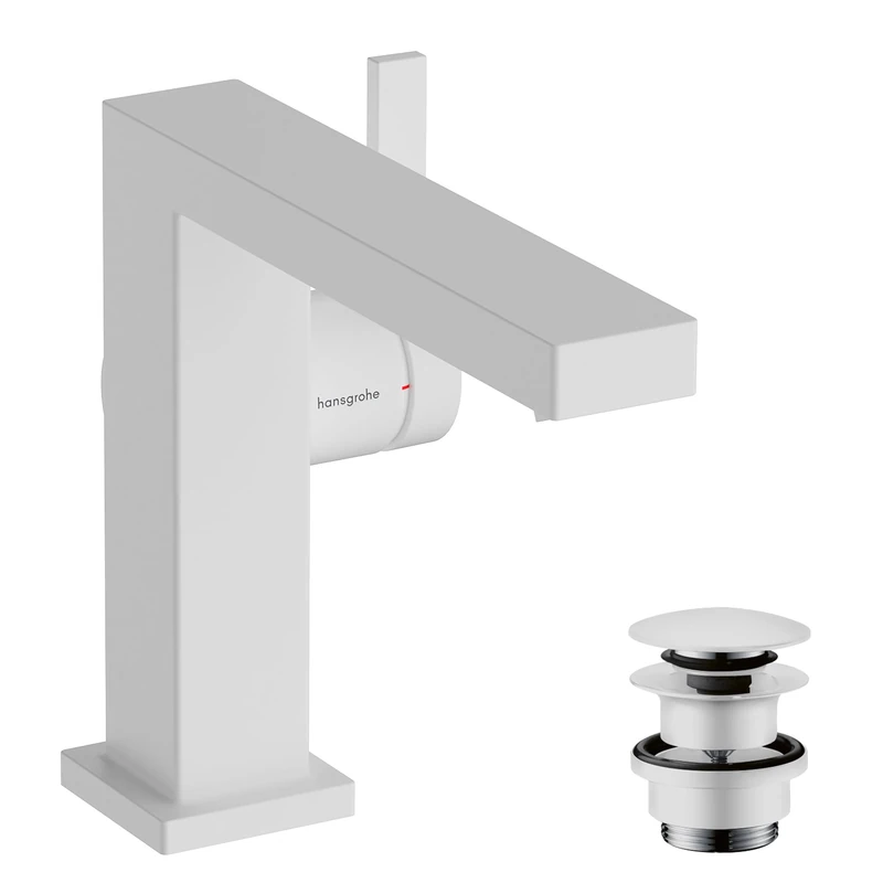 hansgrohe Tecturis E Fine - bathroom tap with push-open waste set, energy-saving (CoolStart), bathroom sink tap with spout height 110 mm, basin mixer tap water-saving (EcoSmart+), matt white, 73020700