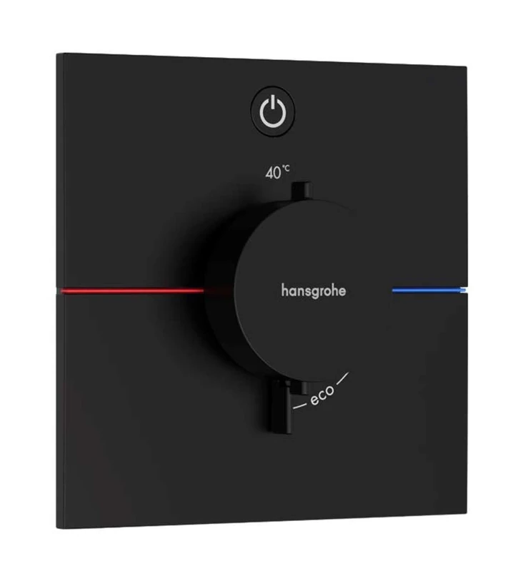hansgrohe ShowerSelect Comfort E - thermostat conceiled, bathroom tap with safety stop at 40 °C, thermostat square for showers and bath tubs, shower mixer for 1 function, matt black, 15571670