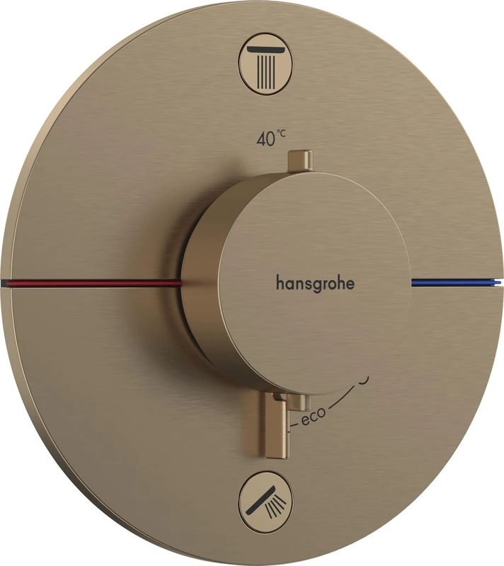 hansgrohe ShowerSelect Comfort S - thermostat conceiled, bathroom tap with safety stop at 40 °C, thermostat round for showers and bath tubs, shower mixer for 2 functions, brushed bronze, 15554140