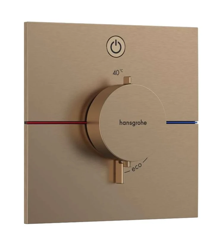 hansgrohe ShowerSelect Comfort E - thermostat conceiled, bathroom tap with safety stop at 40 °C, thermostat square for showers and bath tubs, shower mixer for 1 function, brushed bronze, 15571140