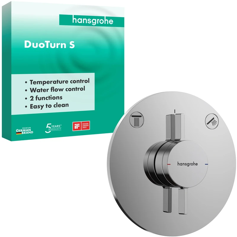 hansgrohe DuoTurn S - shower mixer conceiled for 2 functions, shower mixer tap round, single lever shower mixer for iBox universal 2, chrome, 75418000