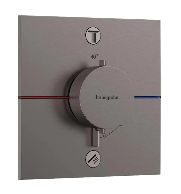 hansgrohe ShowerSelect Comfort E - thermostat conceiled, bathroom tap with safety stop at 40 °C, thermostat square for shower and bath tub, shower mixer for 2 functions, brushed black chrome, 15572340