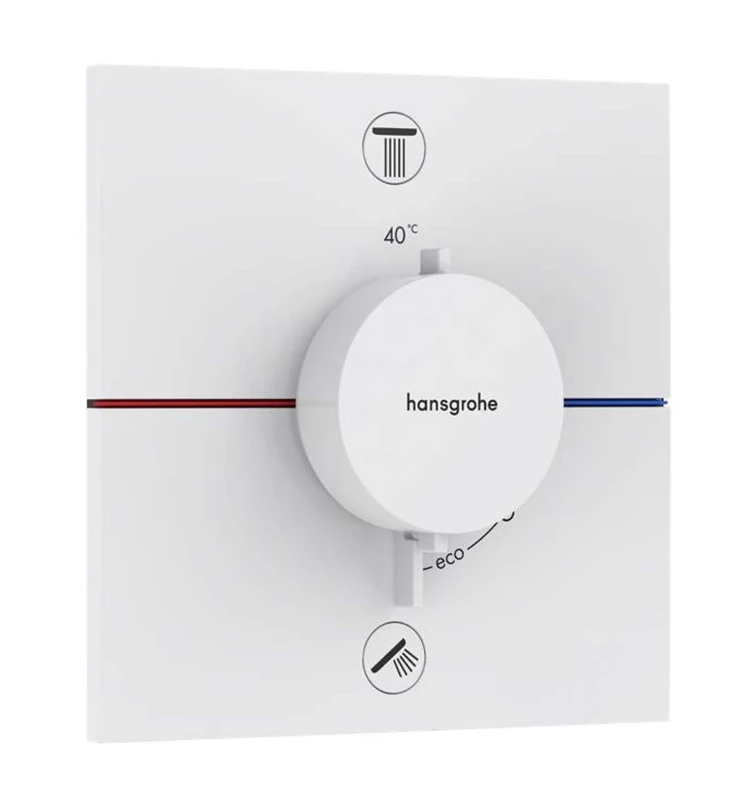 hansgrohe ShowerSelect Comfort E - thermostat conceiled, bathroom tap with safety stop at 40 °C, thermostat square for showers and bath tubs, shower mixer for 2 functions, matt white, 15572700