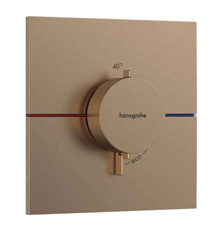 hansgrohe ShowerSelect Comfort E - thermostat conceiled, bathroom tap with safety stop at 40 °C, thermostat square for showers and bath tubs, shower mixer for 3 functions, brushed bronze, 15574140