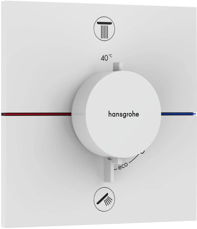 hansgrohe ShowerSelect Comfort E - thermostat conceiled, bathroom tap with safety stop at 40 °C, thermostat square for showers and bath tubs, shower mixer for 2 functions, matt white, 15578700