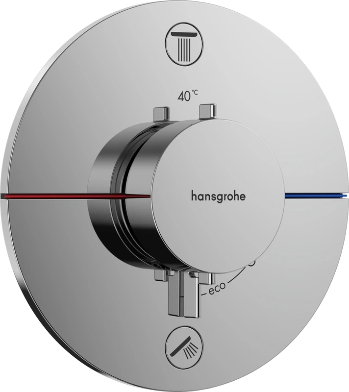 hansgrohe ShowerSelect Comfort S - thermostat conceiled, bathroom tap with safety stop at 40 °C, thermostat round for showers and bath tubs, shower mixer for 2 functions, chrome, 15556000