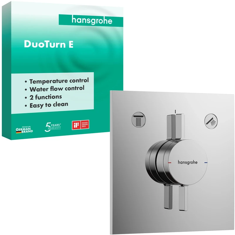 hansgrohe DuoTurn E - shower mixer conceiled for 2 functions, shower mixer tap square, single lever shower mixer for iBox universal 2, chrome, 75417000