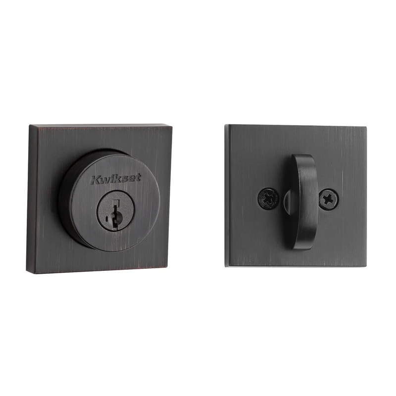 158 Milan Square Deadbolt, Keyed One Side, Featuring SmartKey Security in Venetian Bronze