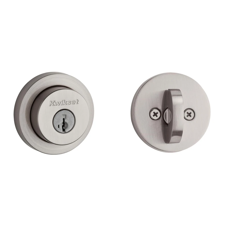 Kwikset 158 Milan Deadbolt Lock, Satin Nickel Round Exterior Keyed Front Entry Door, Pick Resistant SmartKey Rekey Security, Single Cylinder Dead Bolt, with Microban Protection