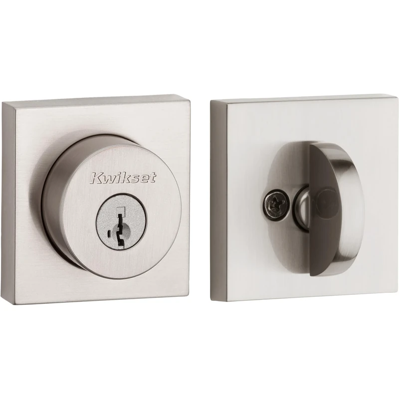 158 Milan Square Deadbolt, Keyed One Side, Featuring SmartKey Security in Satin Nickel