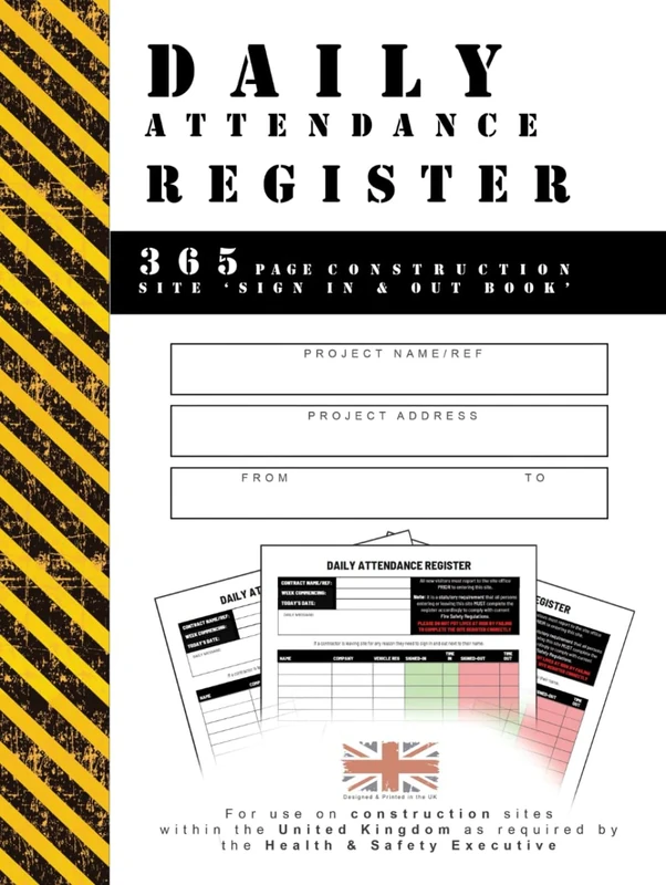 DAILY ATTENDANCE REGISTER: 365 Page Construction Site 'Sign in & out' Book (ESSENTIAL SITE DOCS)