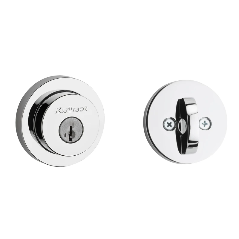 Kwikset 158 Milan Deadbolt Lock, Polished Chrome Round Exterior Keyed Front Entry Door, Pick Resistant SmartKey Rekey Security, Single Cylinder Dead Bolt, with Microban Protection