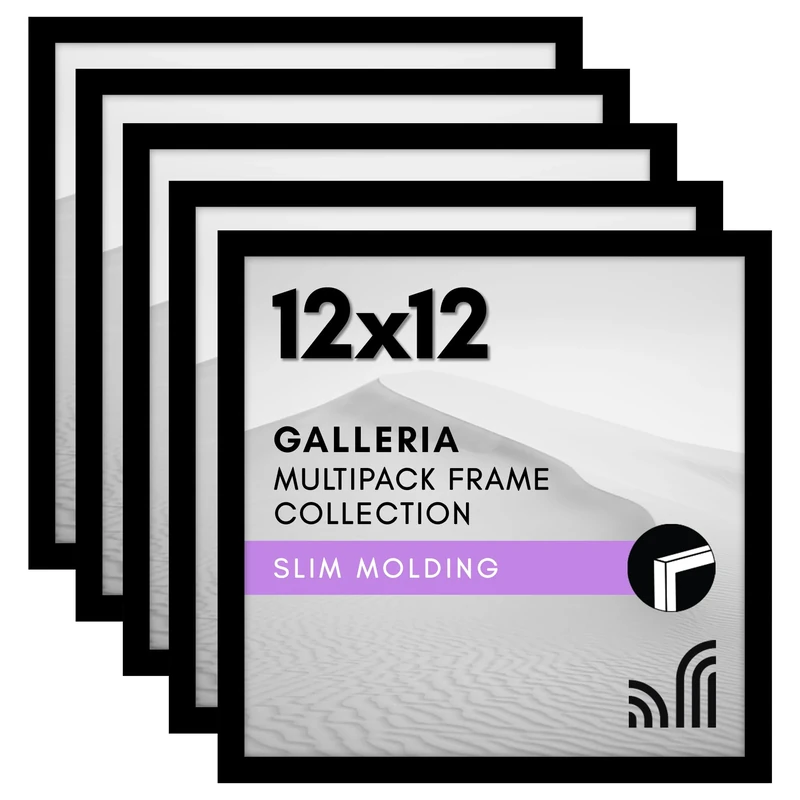 Americanflat 12x12 Picture Frame with Polished Plexiglass - Set of 5 - Galleria Collection - Gallery Wall Frame Set for Wall Display - Black