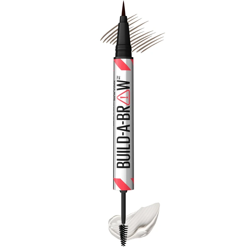 Maybelline Build-A-Brow 2-in-1 Brow Pen and Sealing Eyebrow Gel, Eyebrow Makeup for Real-Looking, Fuller Brows, Ash Brown, 1 Count