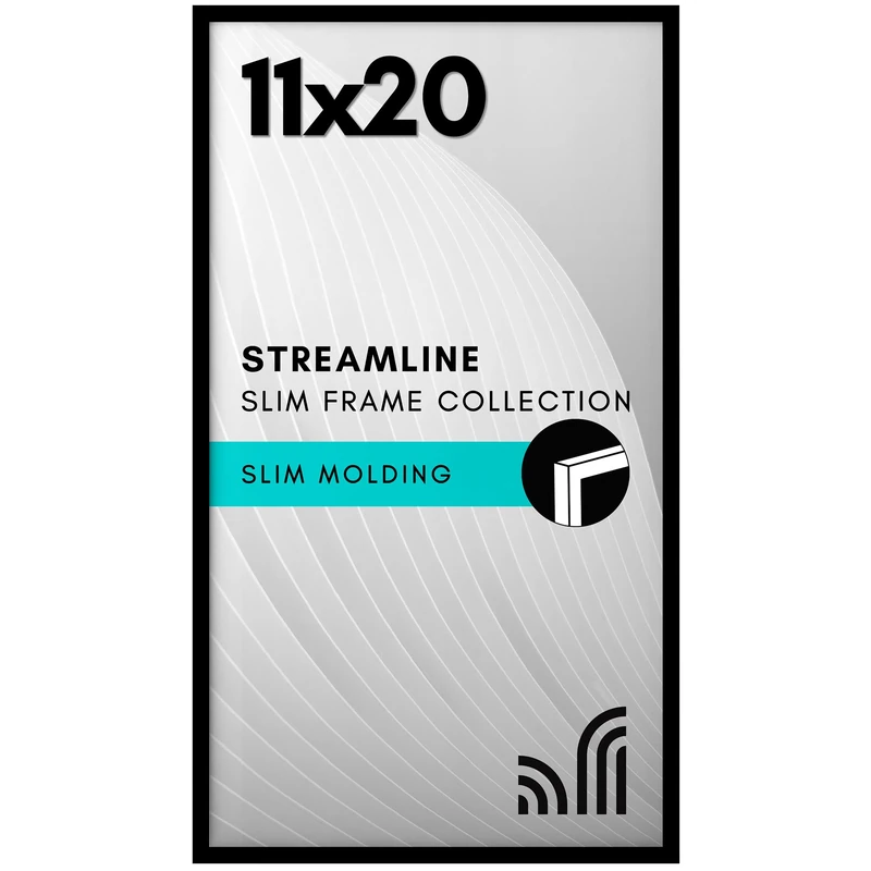 Americanflat 11x20 Picture Frame with Polished Plexiglass - Streamline Collection - Thin Border Picture Frame for Wall Display - Hanging Hardware Included - Black - Image 1