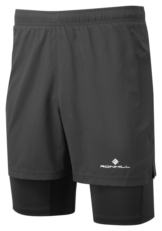 Ronhill Running, Men's Core Twin 2in1 Short, All Black with Reflect, Size L