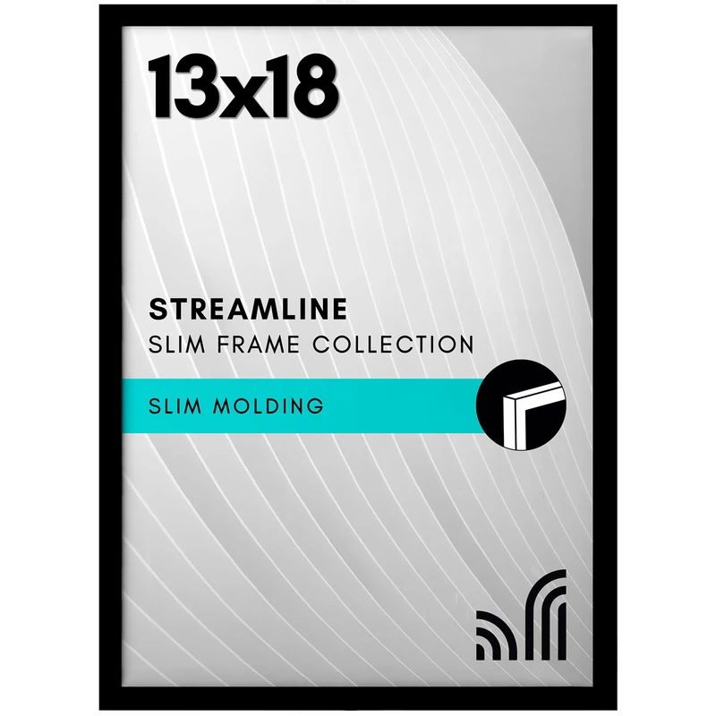 Americanflat 13x18 Picture Frame with Polished Plexiglass - Streamline Collection - Thin Border Picture Frame for Wall Display - Hanging Hardware Included - Black - Image 1