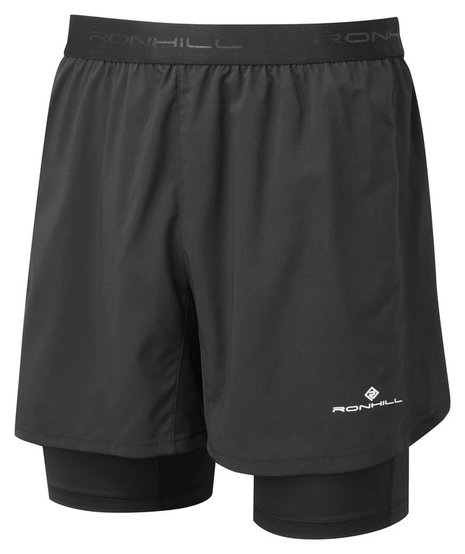 Ronhill Running, Men's Tech 5" Twin Short, All Black, L