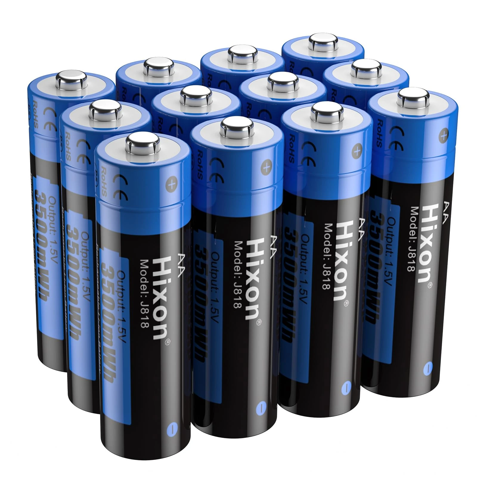 1.5V Rechargeable AA Lithium Batteries,12-Pack 3500mWh Double A Li-ion Battery,1500Cycles,1.5V Constant Ooutput,Max 3A Discharge