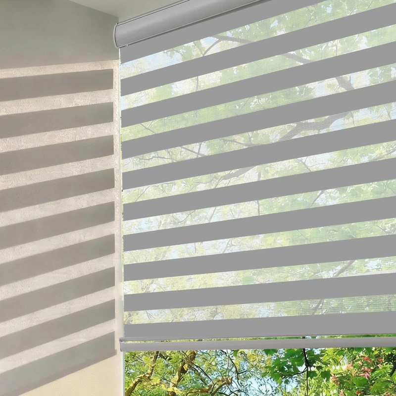 Changshade Cordless Zebra Blinds for Windows, Modern Dual Layer Zebra Blinds with Light Filtering & Privacy Control,Easy Install Zebra Blinds for Indoor Windows,（28" W×72" H,Grey）