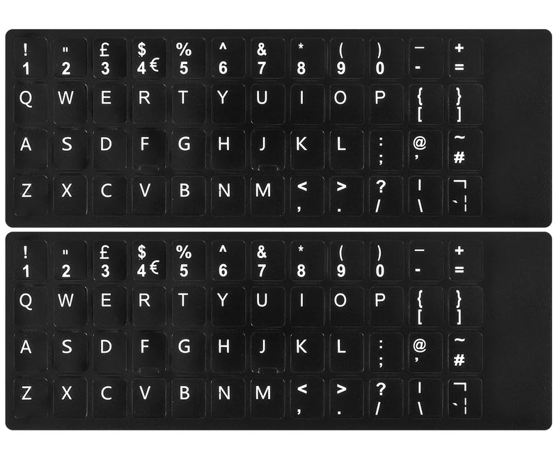 CaseBuy 2PCS English Keyboard Stickers for UK-English, White Font on Black Background, Matte British Keyboard Alphabet Sticker for Laptop Desktop Computer