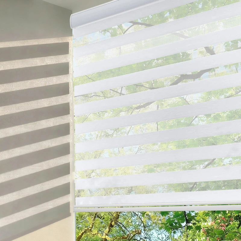 Changshade Cordless Zebra Blinds for Windows, Modern Dual Layer Zebra Blinds with Light Filtering & Privacy Control,Easy Install Zebra Blinds for Indoor Windows,（37" W×72" H,White）