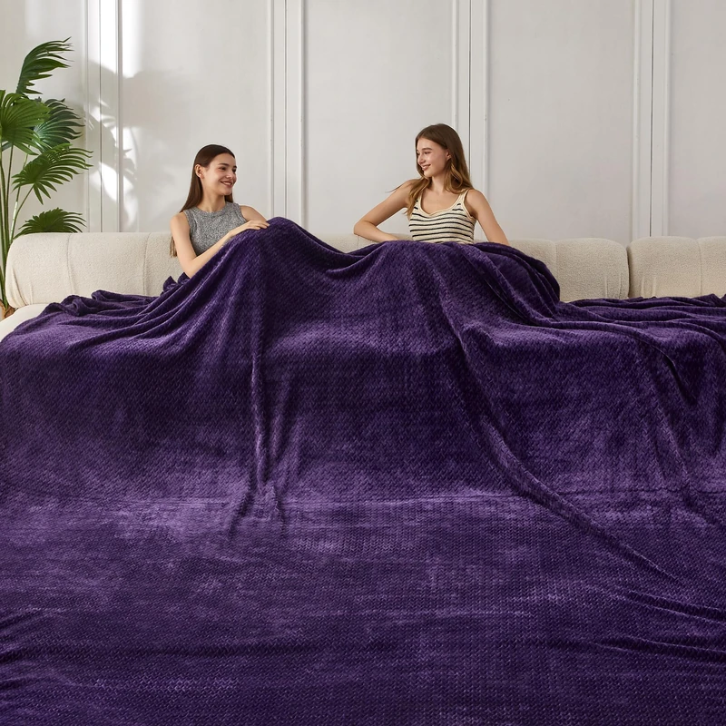 COOVA Oversized King Fleece Blanket 120x120 inches,Soft Cozy Warm Giant Extra Large 10'x10' Blanket for Bed, Sofa, Couch,Travel, Camping,California Huge Big Throw Blanket, Jacquard Pueple