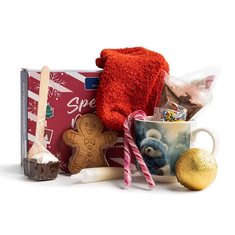 Christmas Hot Chocolate Gift Set Kids - Xmas Eve Box Fillers, Hot Chocolate Bombs, Stirrers, Marshmallow, Xmas Mug, Cone, Candy Cane, Gingerbread, Xmas Socks |Christmas Eve Box Fillers For Toddlers