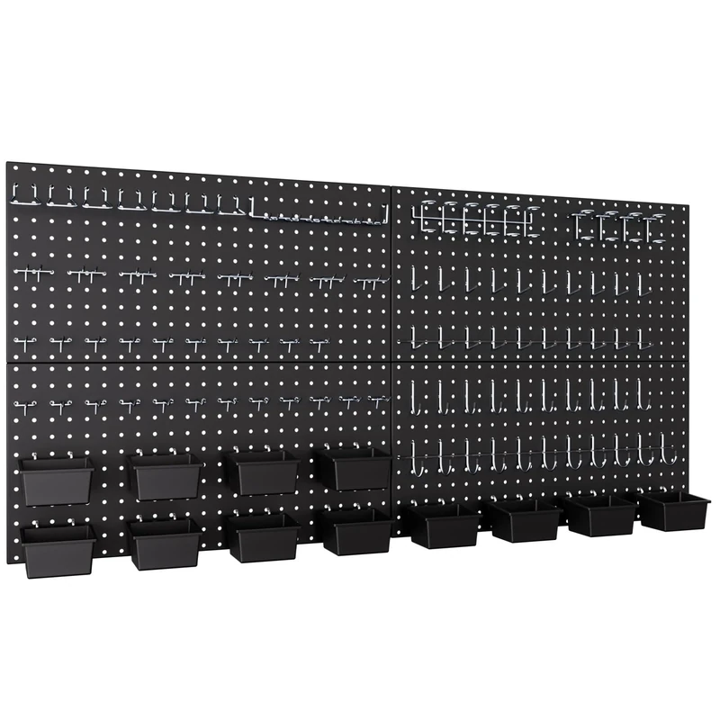 INCLY 158PCS Metal Pegboard Wall Organizer, 48x24 Inch Black Pegboard Panels Tool Organizer Kit with Accessories Hooks and Bins, Peg Board Utility Tool Storage for Garage Workbench Shed
