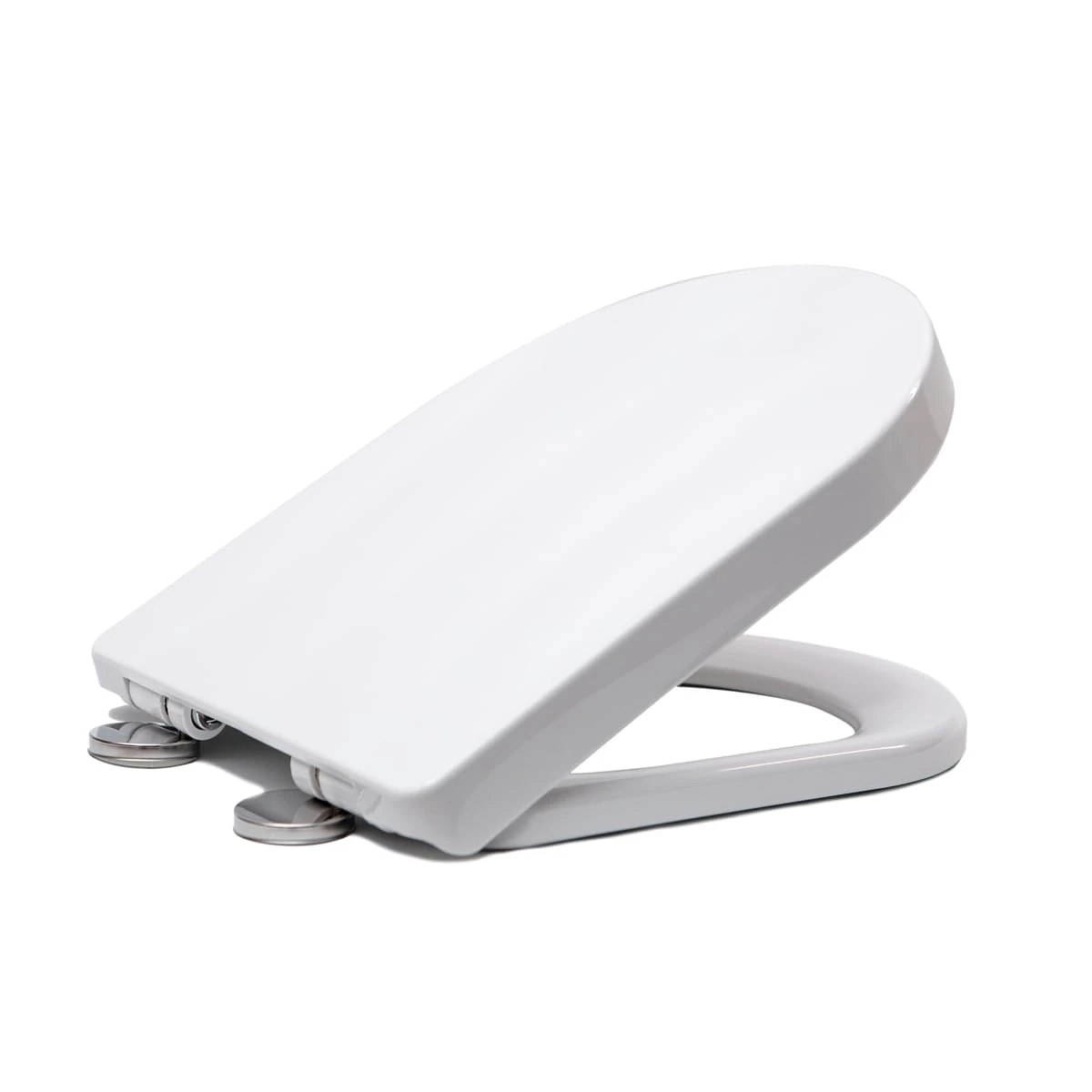 Premium D Shape Soft Close Toilet Seat with Adjustable Stainless Hinge, Quick Release, Easy Top Fixing, Anti-Bacterial Cover for Family Bathroom, White