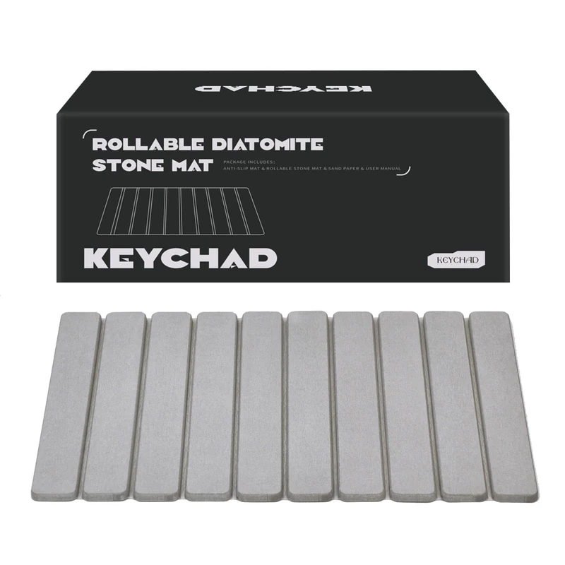 KEYCHAD Foldable Stone Bath Mat, Diatomaceous Earth Anti-slip Bath Mat Great Absorption Ability Quick Dry Natural Shower Floor Mat for Bathroom, Home & Bedroom Door, 23.4 * 15.4'' Gray