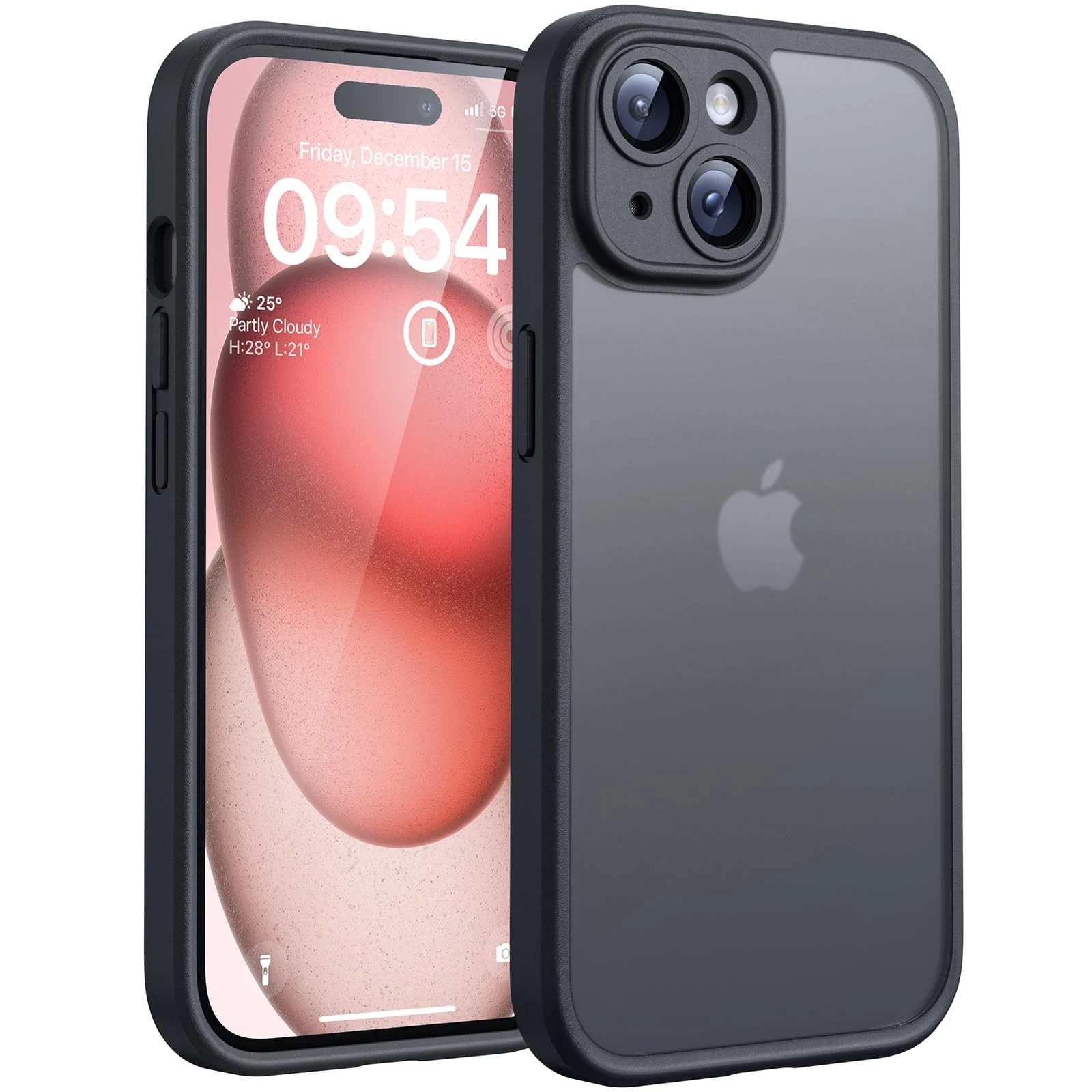 TOCOL for iPhone 15 Plus Case 6.7-Inch, Upgraded [Full Camera Protection], [14FT Military Grade Drop Tested] Shockproof Slim Translucent Matte Back Phone Only for iPhone 15 Plus (Black)