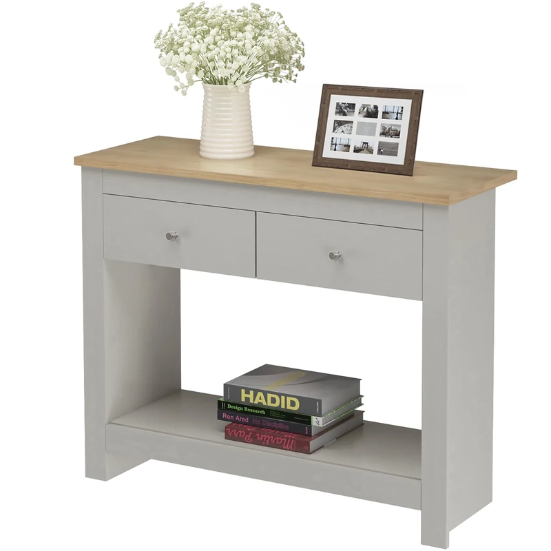 DHP Furniture Emerald Console Table, Grey Oak Look