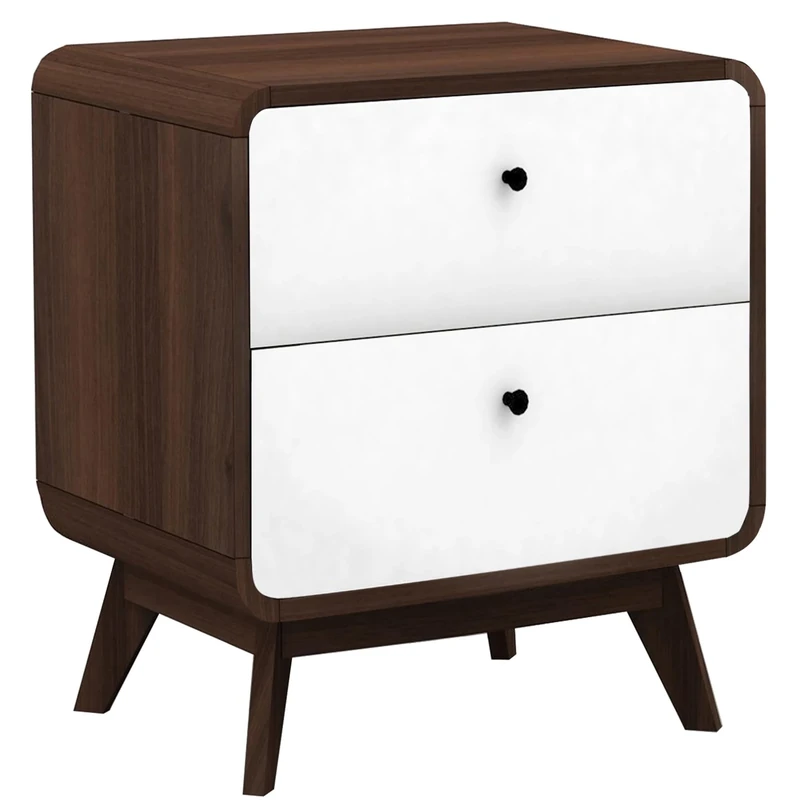 DHP Furniture Cassie End Table with 2 Drawers, Walnut Look White