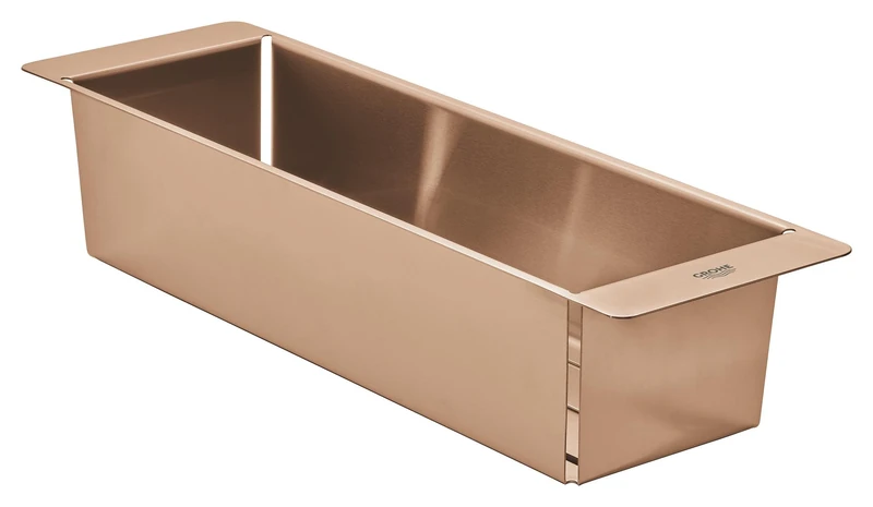 GROHE Multifunctional Colander, Over Kitchen Sink Drainer Basket, Dimensions 490 x 150 x 100 mm, Stainless Steel Construction, Dishwasher Safe, Corrosion Free, Brushed Warm Sunset, 40853DL0