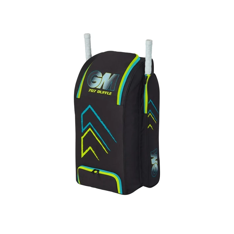 Gunn & Moore GM | Cricket Duffle Duffel Bag | 707 | Two Full Size Bat Pockets | Shoe Tunnel | Tough 600 Denier Polyester | Medium - 85 litres | Black, Aion Cyan & Fluro