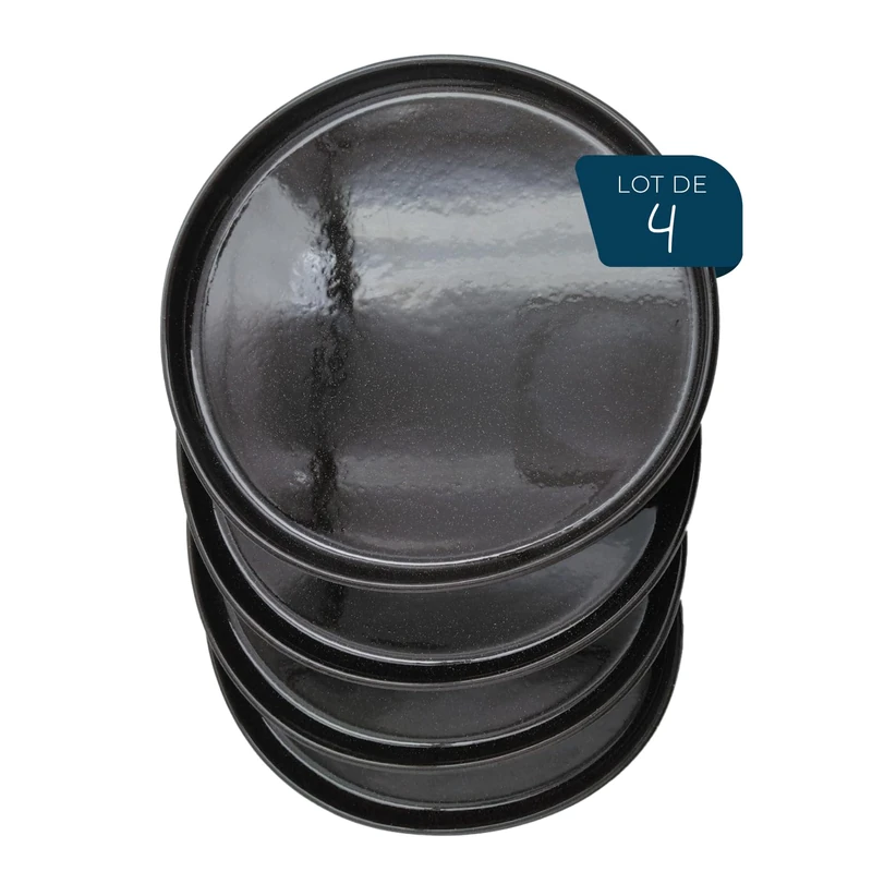 ESPRIT DE CUISINE - Set of 4 Round Plates - Dark Brown Mottled - 25cm