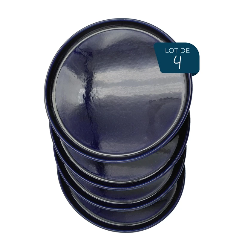 ESPRIT DE CUISINE - Set of 4 Round Plates - Mottled Blue - 25 cm - Image 1