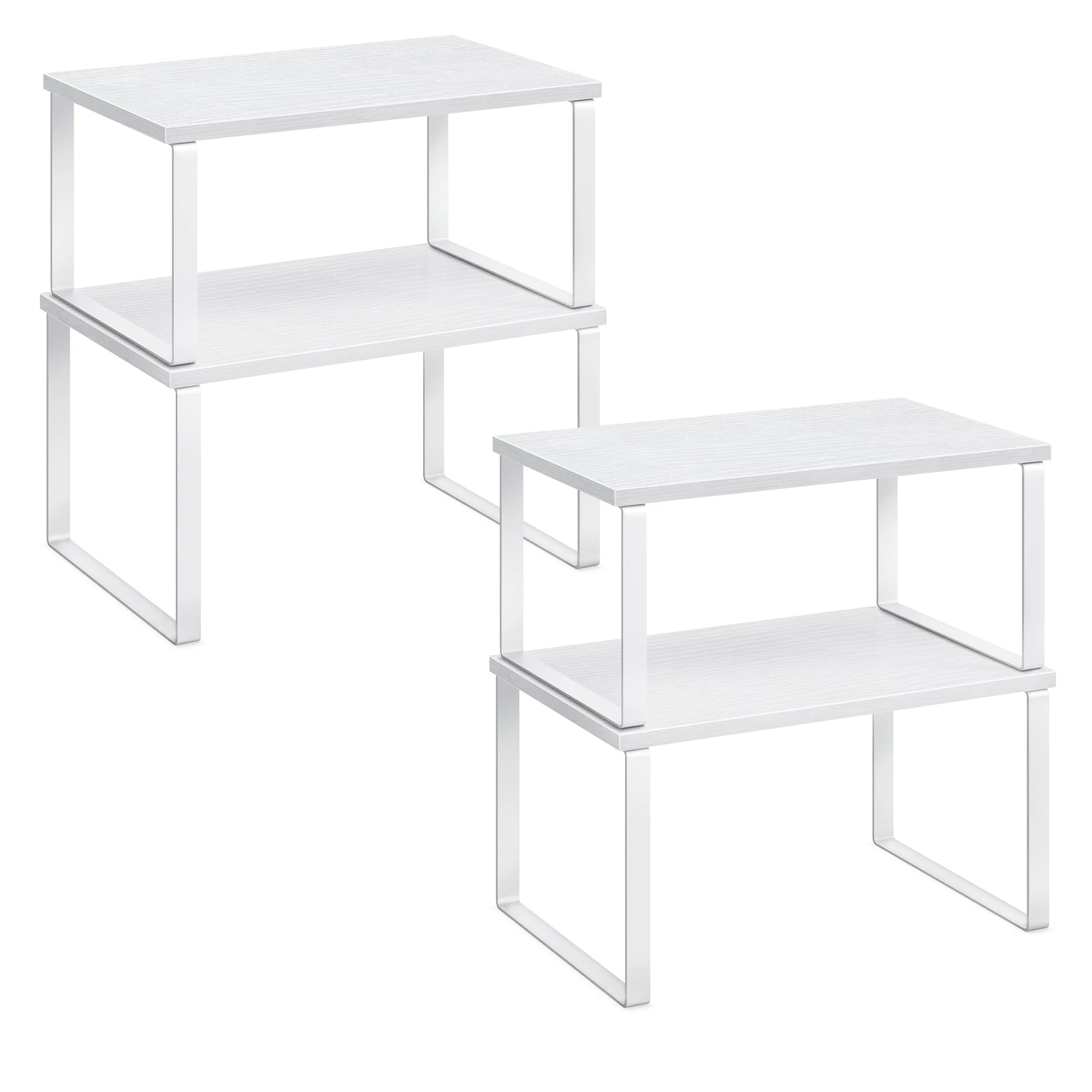 SONGMICS Kitchen Cupboard Organisers, Set of 4 Counter Storage Shelves, Stackable, Expandable Spice Racks, Metal and Engineered Wood, Cloud White and Snow White KCS027W01