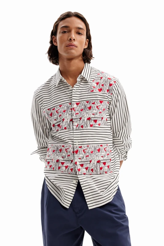 Desigual Men's Cam_mirto T-Shirt, White, Collar Size: 17.5