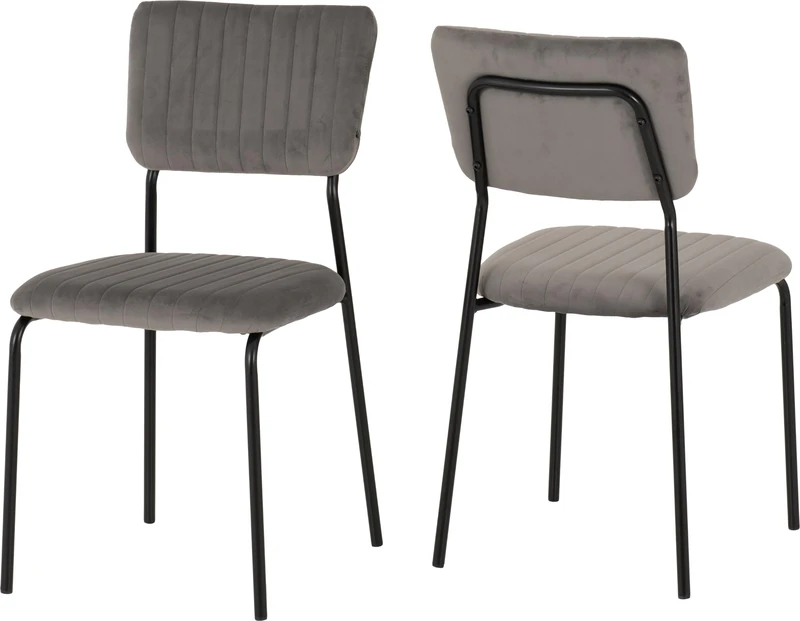 Seconique Sheldon Chair Set of 4 in Grey Velvet Fabric