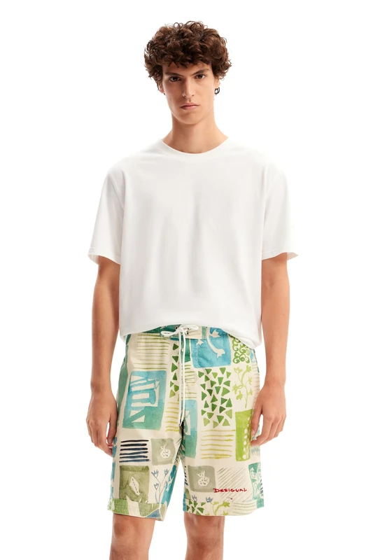 Desigual Men's Bañador_Daiquiri Board Shorts, White, collar size: 17.5