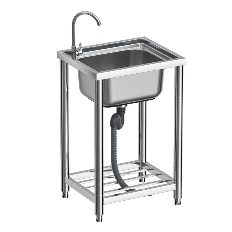 DuyviSteil Premium Freestanding Single Bowl Stainless Steel Utility Sink for Commercial Kitchens and Outdoor Use(21.65x17.71x31.49In)
