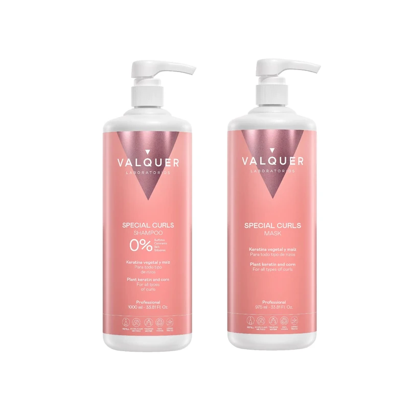 Valquer Curly Method Shampoo and Mask Set | Sulfate Free Silicone Free Curly Hair Care | Hydration Frizz Control Defined Curls | Vegan | Made in Spain 1000ml + 975 ml